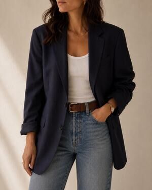 Vintage Navy Wool Blazer Loro Piana Fabric Made USA 42L Oversized Boyfriend